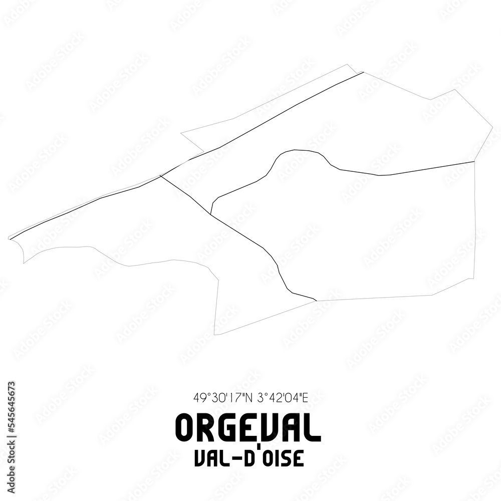 ORGEVAL Val-d'Oise. Minimalistic street map with black and white lines. ORGEVAL Val-d'Oise. Minimalistic street map with black and white lines.