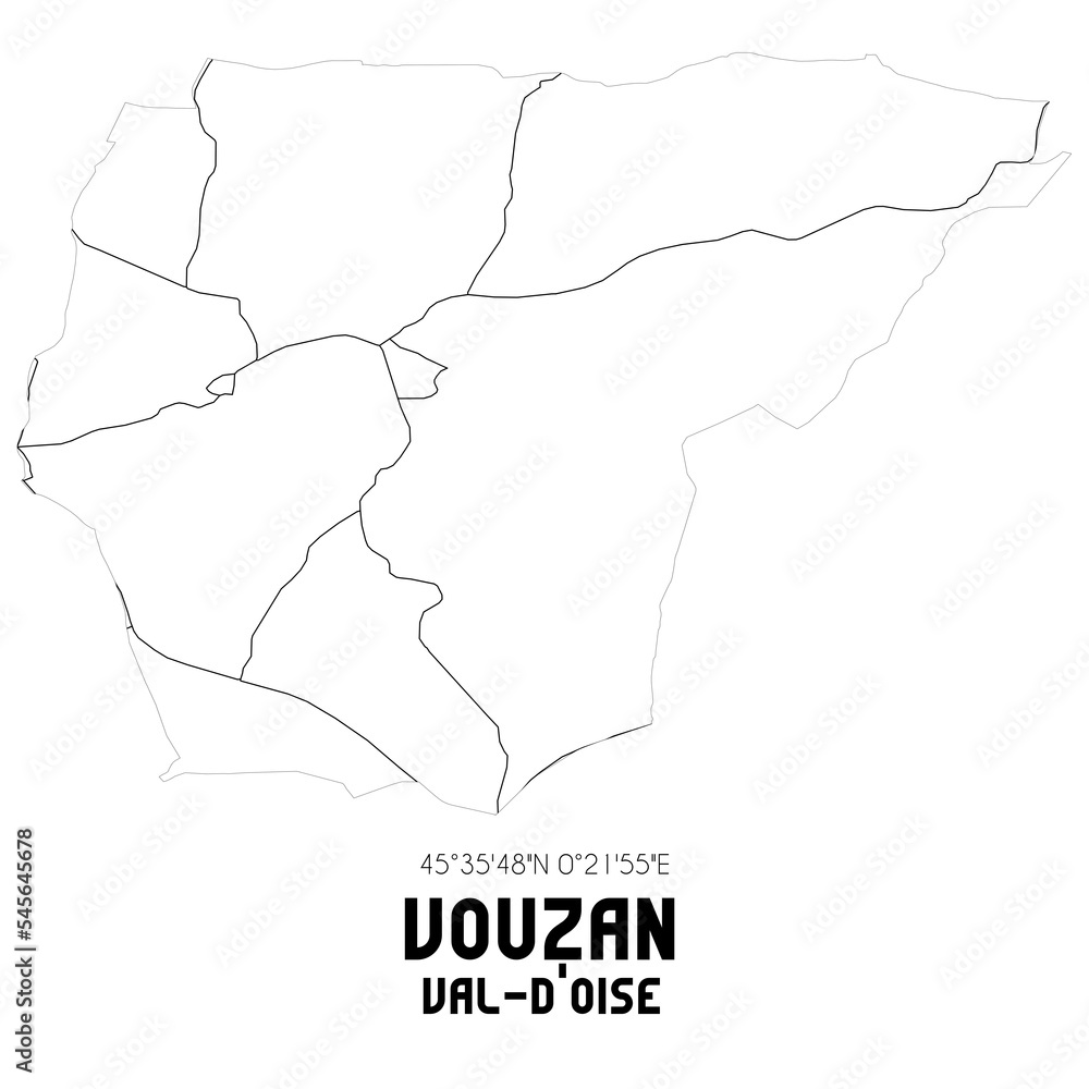 VOUZAN Val-d'Oise. Minimalistic street map with black and white lines.
