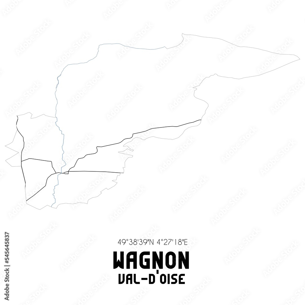 WAGNON Val-d'Oise. Minimalistic street map with black and white lines.
