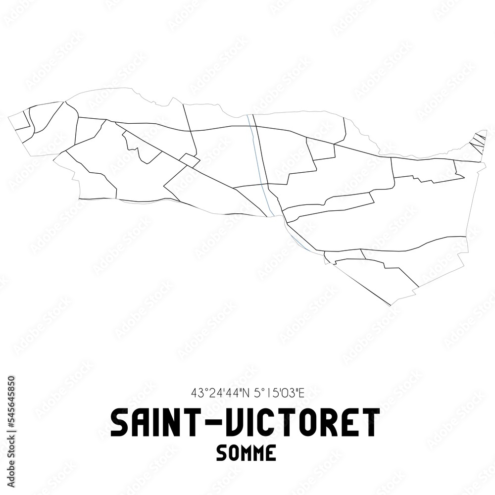 SAINT-VICTORET Somme. Minimalistic street map with black and white lines.