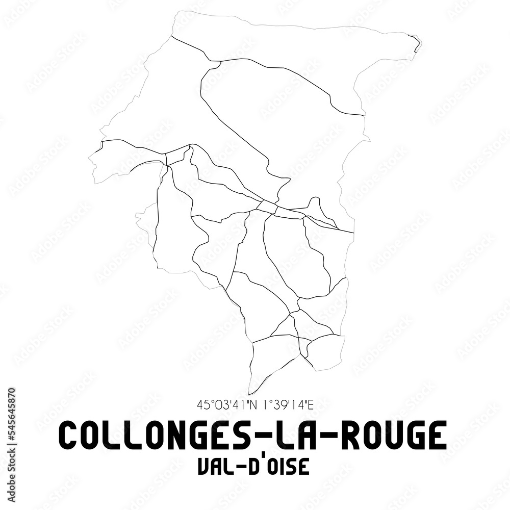 COLLONGES-LA-ROUGE Val-d'Oise. Minimalistic street map with black and white lines.