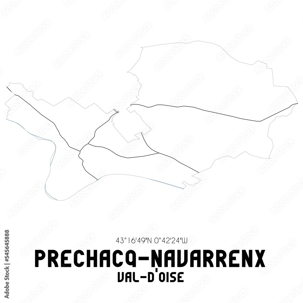 PRECHACQ-NAVARRENX Val-d'Oise. Minimalistic street map with black and white lines.