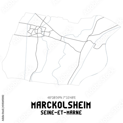 MARCKOLSHEIM Seine-et-Marne. Minimalistic street map with black and white lines.
