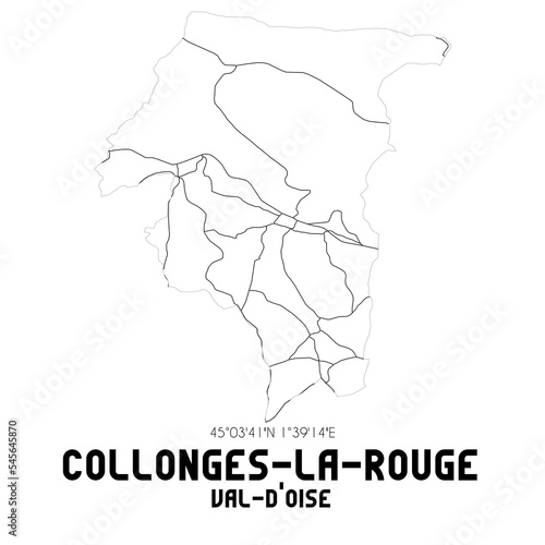 COLLONGES-LA-ROUGE Val-d'Oise. Minimalistic street map with black and white lines.