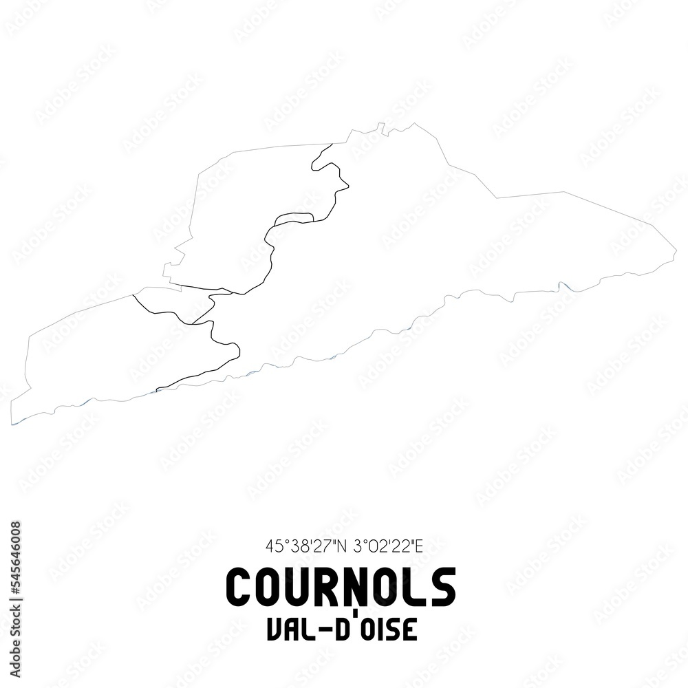 COURNOLS Val-d'Oise. Minimalistic street map with black and white lines.