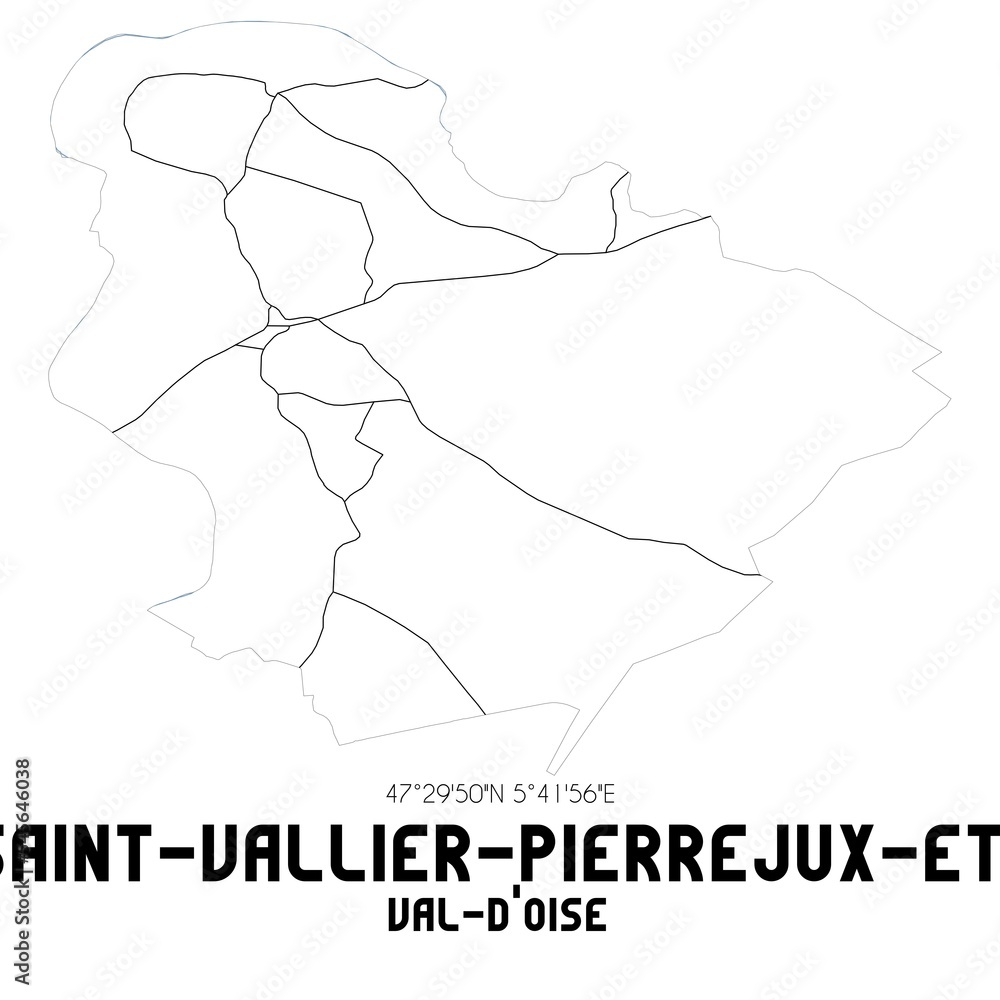 BEAUJEU-SAINT-VALLIER-PIERREJUX-ET-QUITTEUR Val-d'Oise. Minimalistic street map with black and white lines.