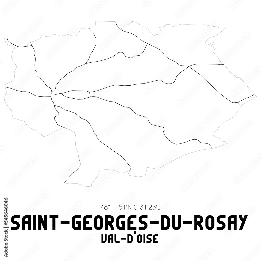 SAINT-GEORGES-DU-ROSAY Val-d'Oise. Minimalistic street map with black and white lines.