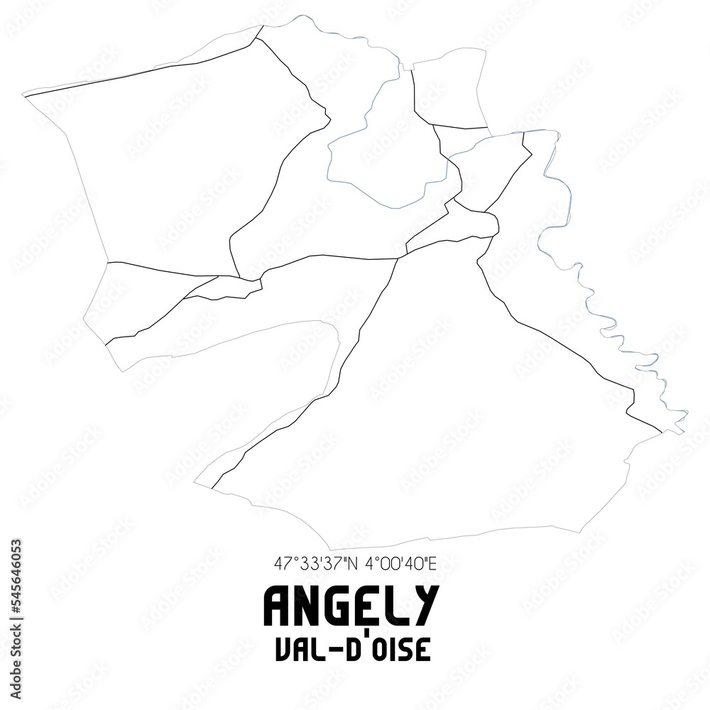 ANGELY Val-d'Oise. Minimalistic street map with black and white lines.