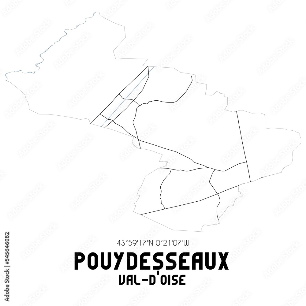 POUYDESSEAUX Val-d'Oise. Minimalistic street map with black and white lines.