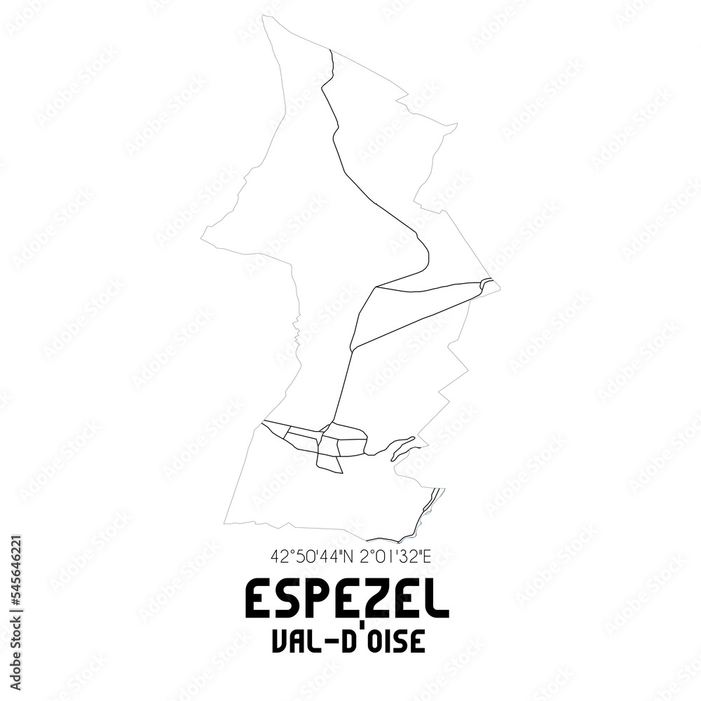 ESPEZEL Val-d'Oise. Minimalistic street map with black and white lines. ESPEZEL Val-d'Oise. Minimalistic street map with black and white lines.