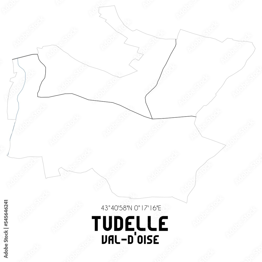 TUDELLE Val-d'Oise. Minimalistic street map with black and white lines. TUDELLE Val-d'Oise. Minimalistic street map with black and white lines.