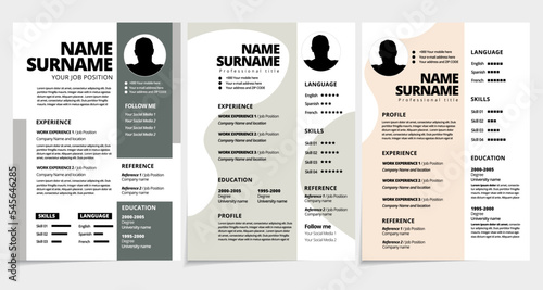 Resume design template minimalist cv. Set of business layout vector for job applications. A4 size.