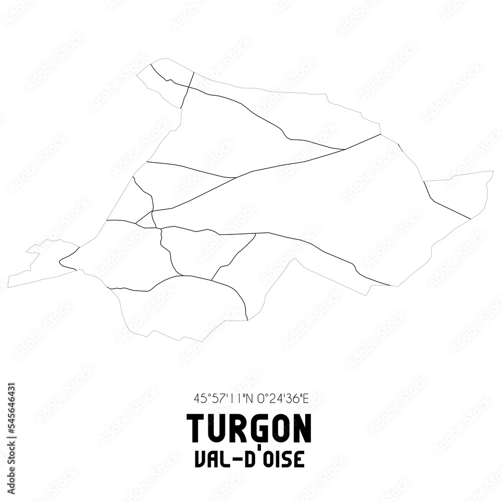 TURGON Val-d'Oise. Minimalistic street map with black and white lines. TURGON Val-d'Oise. Minimalistic street map with black and white lines.