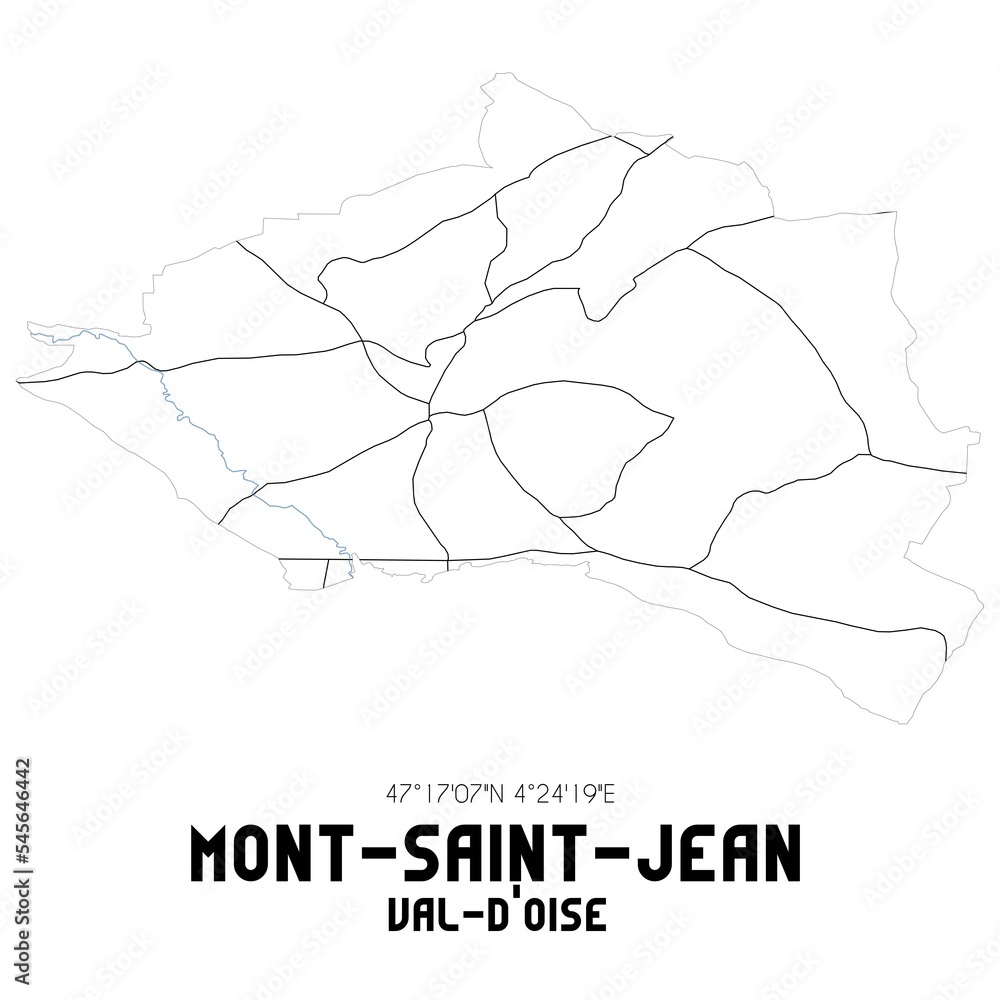MONT-SAINT-JEAN Val-d'Oise. Minimalistic street map with black and white lines. MONT-SAINT-JEAN Val-d'Oise. Minimalistic street map with black and white lines.