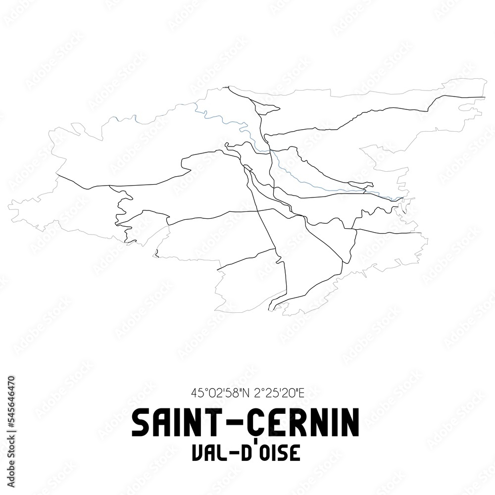 SAINT-CERNIN Val-d'Oise. Minimalistic street map with black and white lines. SAINT-CERNIN Val-d'Oise. Minimalistic street map with black and white lines.