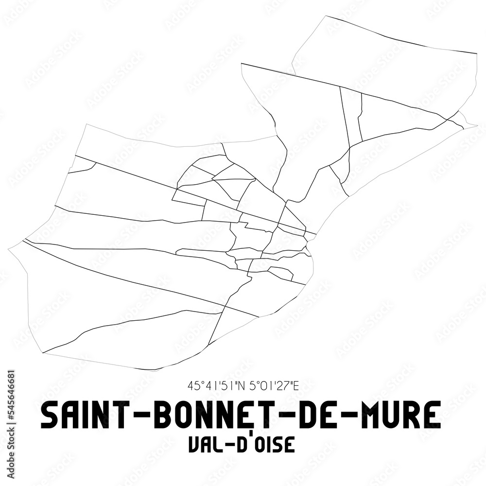 SAINT-BONNET-DE-MURE Val-d'Oise. Minimalistic street map with black and white lines.