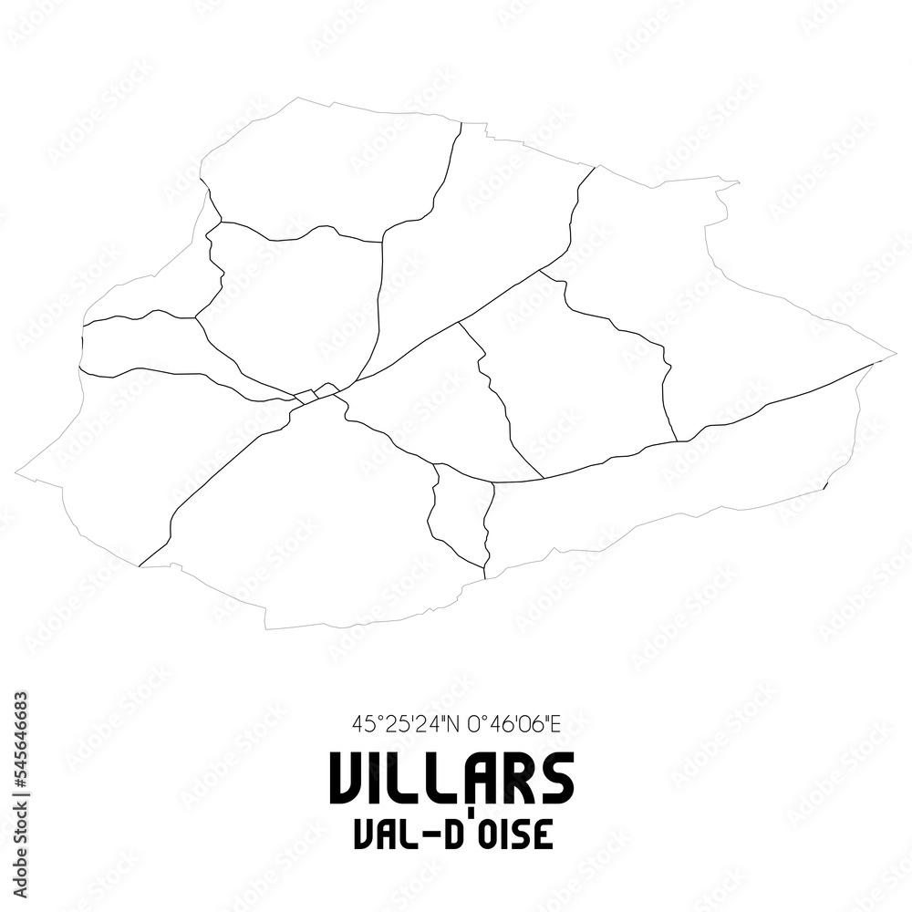 VILLARS Val-d'Oise. Minimalistic street map with black and white lines. VILLARS Val-d'Oise. Minimalistic street map with black and white lines.