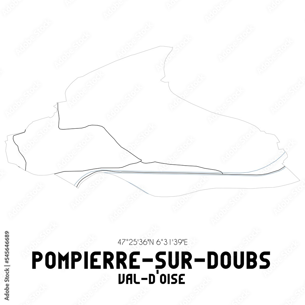 POMPIERRE-SUR-DOUBS Val-d'Oise. Minimalistic street map with black and white lines. POMPIERRE-SUR-DOUBS Val-d'Oise. Minimalistic street map with black and white lines.