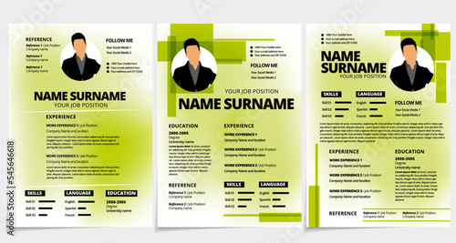Resume design template minimalist cv. Set of business layout vector for job applications. A4 size.
