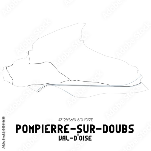 POMPIERRE-SUR-DOUBS Val-d'Oise. Minimalistic street map with black and white lines.