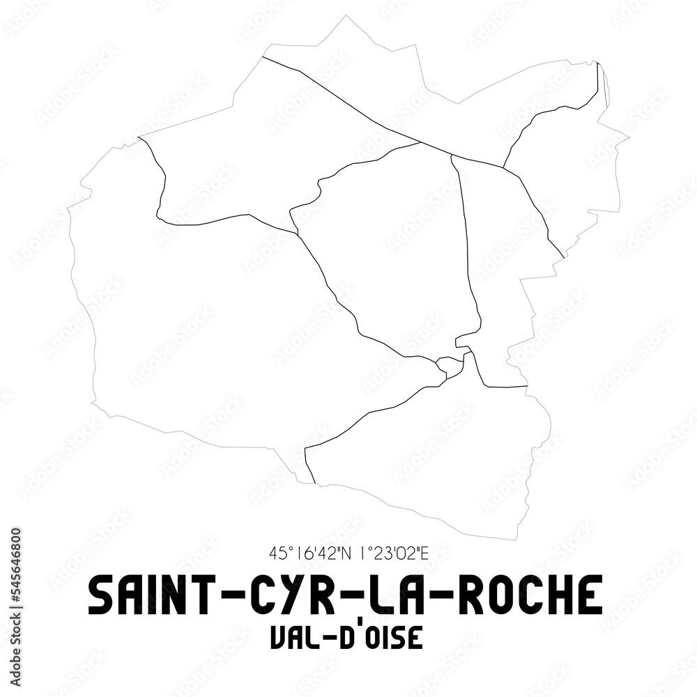 SAINT-CYR-LA-ROCHE Val-d'Oise. Minimalistic street map with black and white lines.