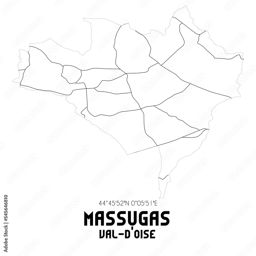 MASSUGAS Val-d'Oise. Minimalistic street map with black and white lines.