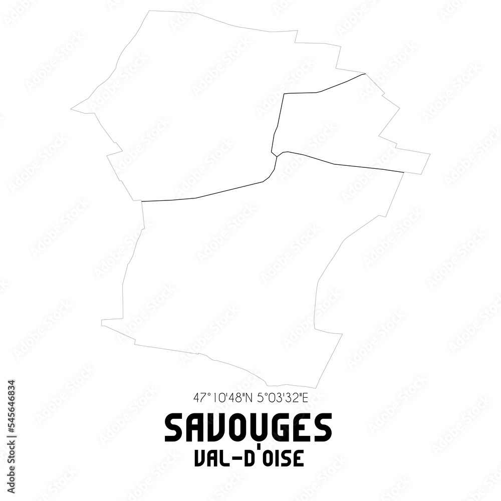 SAVOUGES Val-d'Oise. Minimalistic street map with black and white lines.