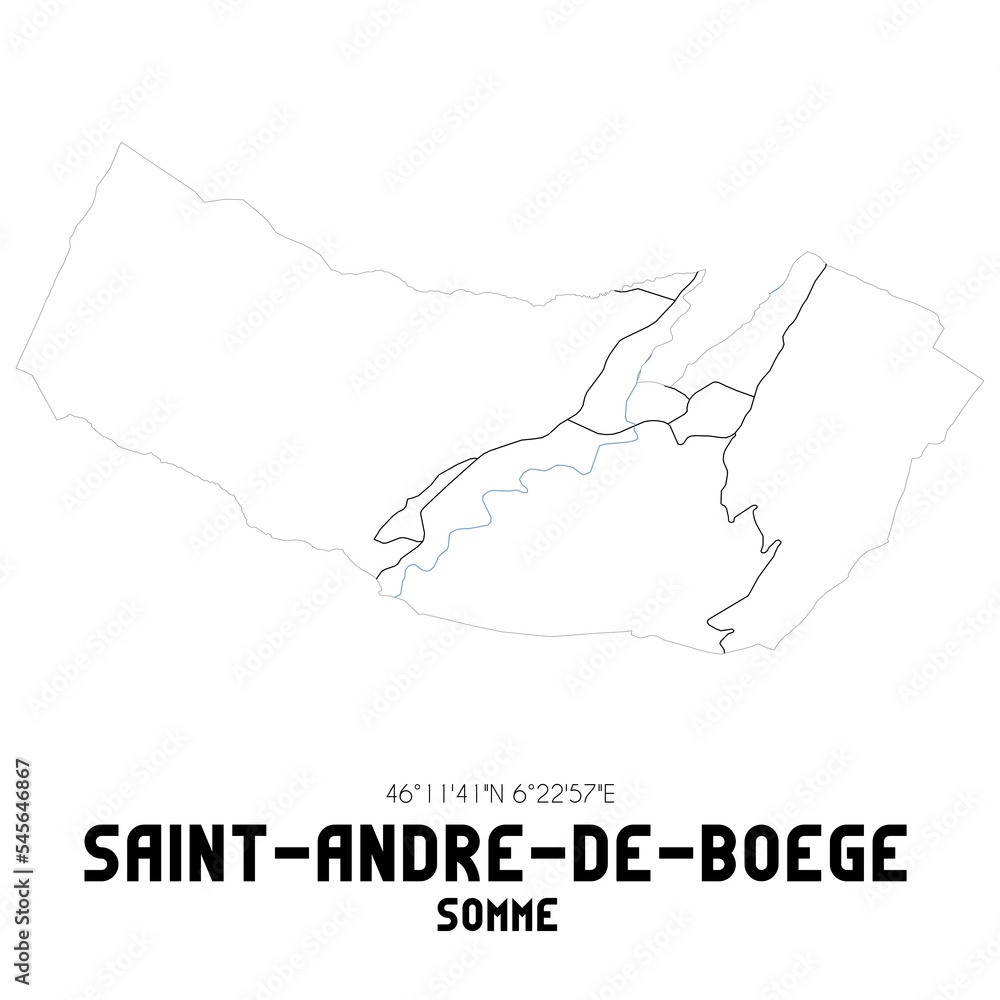 SAINT-ANDRE-DE-BOEGE Somme. Minimalistic street map with black and white lines.