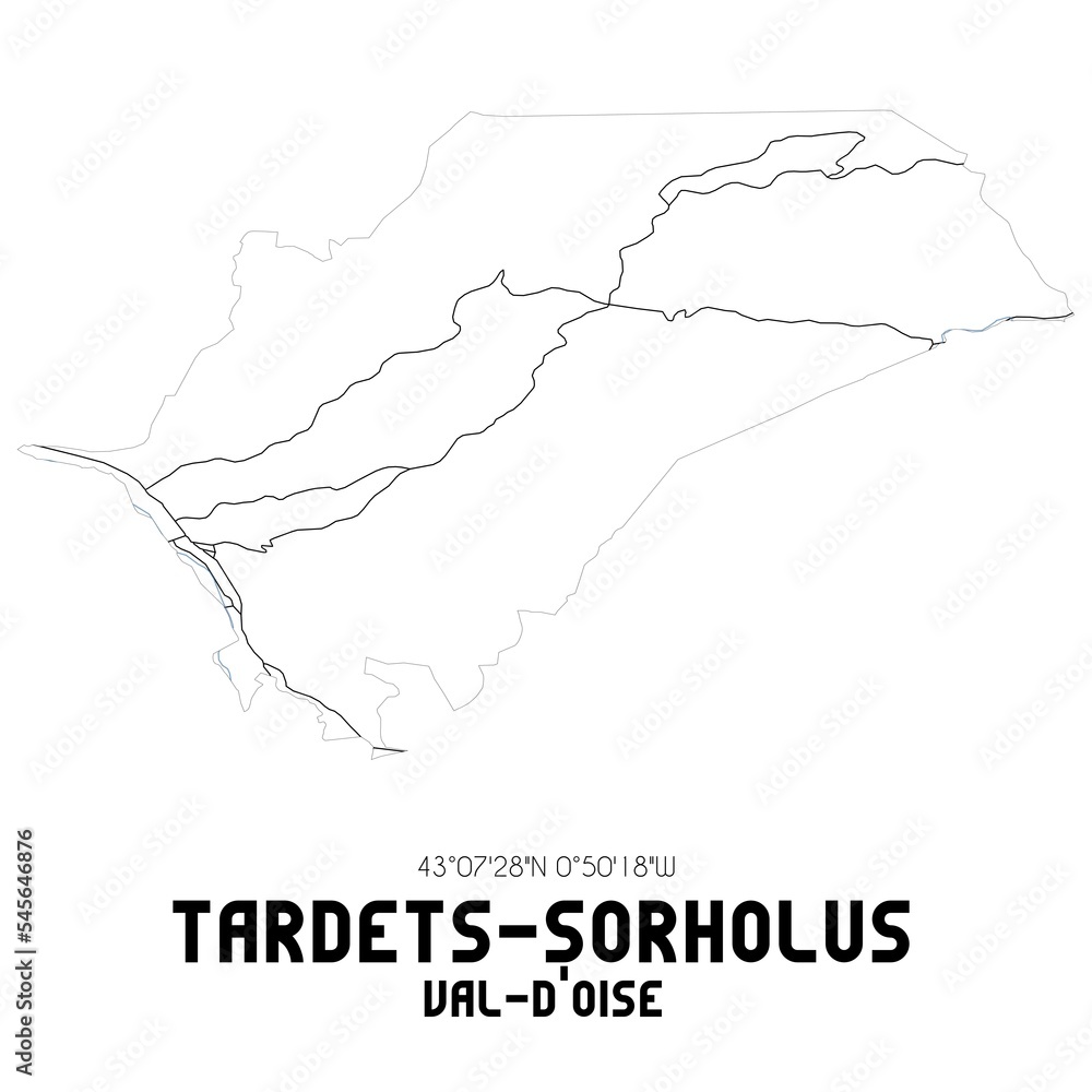 TARDETS-SORHOLUS Val-d'Oise. Minimalistic street map with black and white lines.