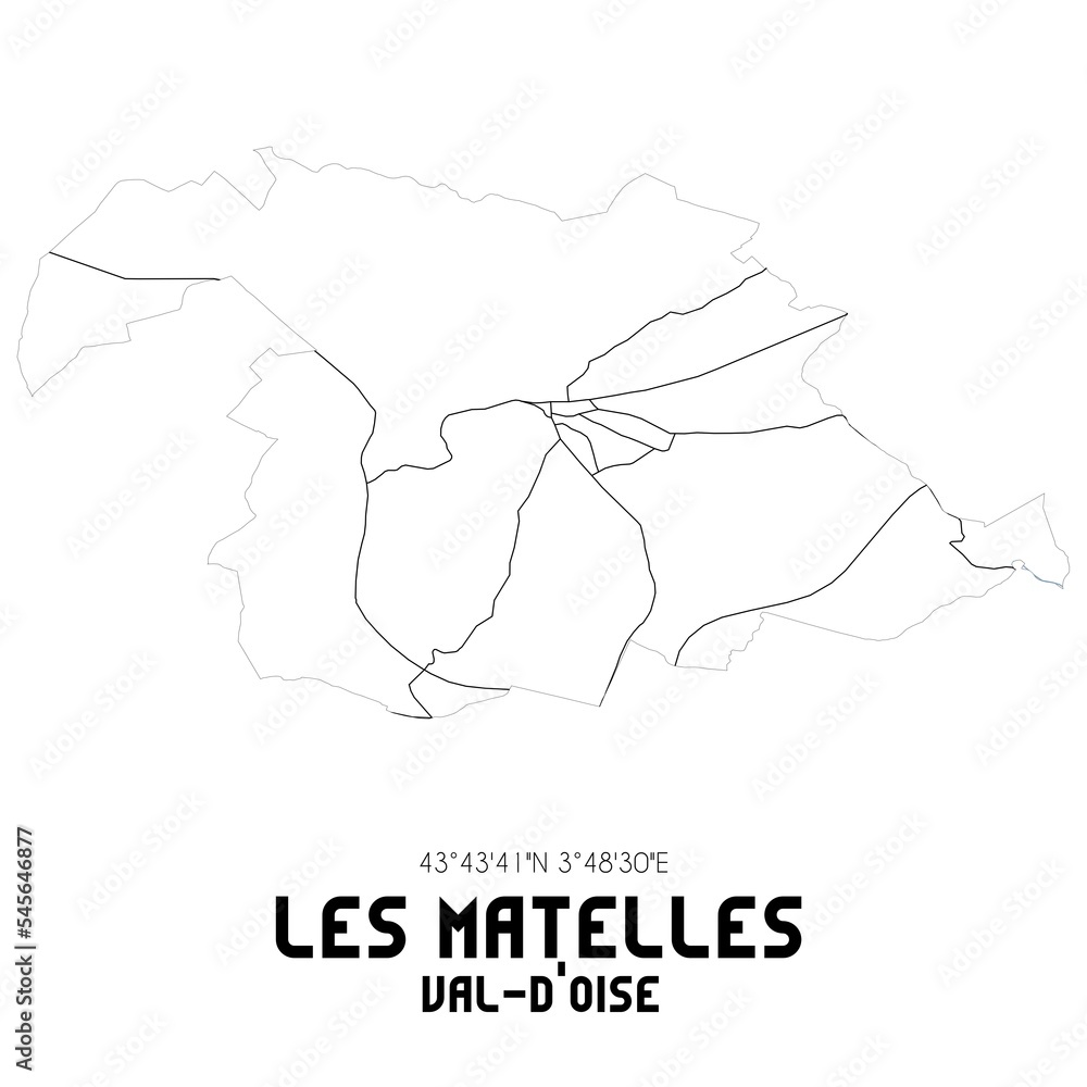 LES MATELLES Val-d'Oise. Minimalistic street map with black and white lines.