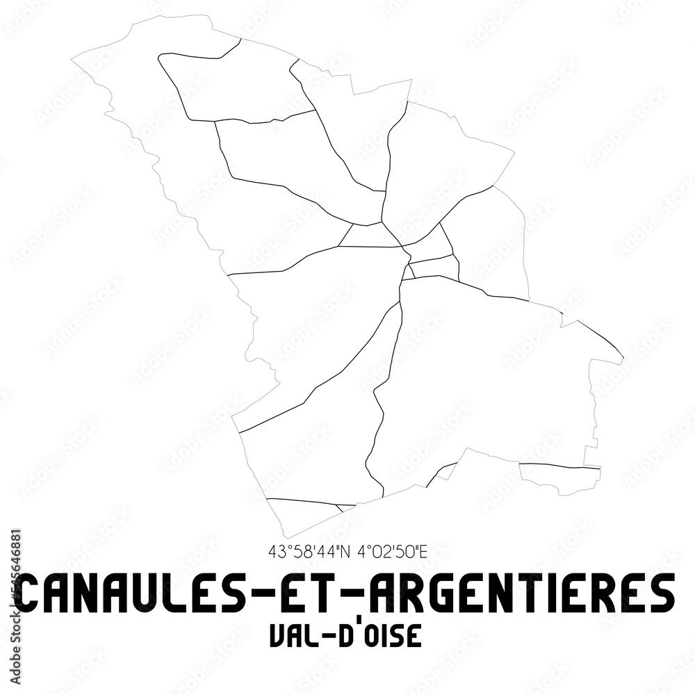 CANAULES-ET-ARGENTIERES Val-d'Oise. Minimalistic street map with black and white lines.