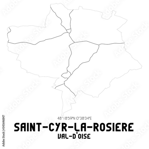 SAINT-CYR-LA-ROSIERE Val-d'Oise. Minimalistic street map with black and white lines.