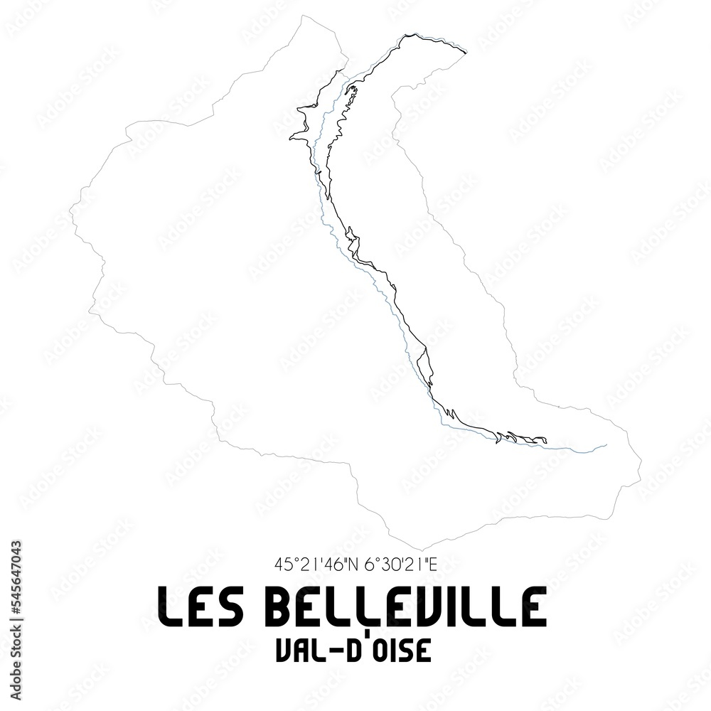 LES BELLEVILLE Val-d'Oise. Minimalistic street map with black and white lines.