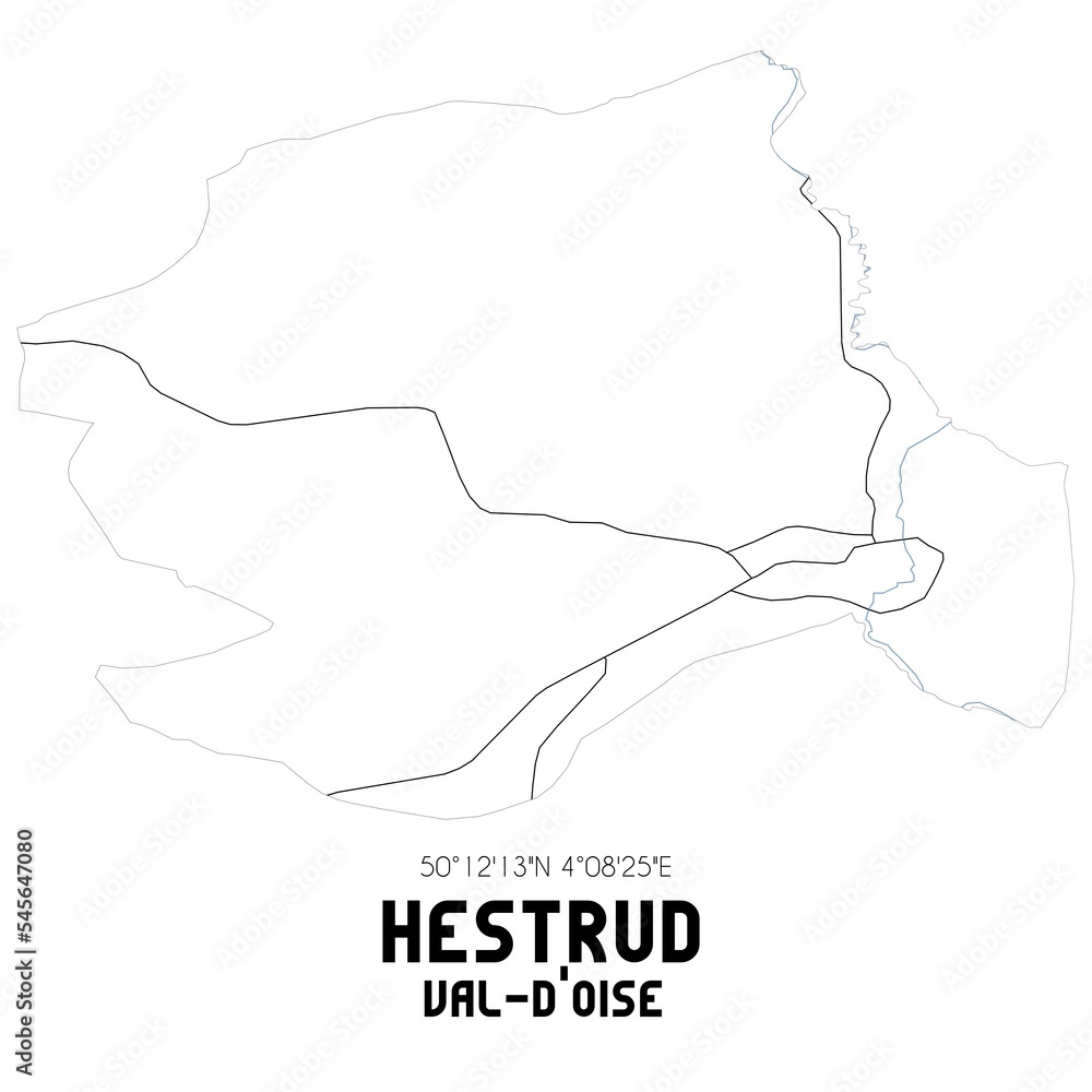 HESTRUD Val-d'Oise. Minimalistic street map with black and white lines. HESTRUD Val-d'Oise. Minimalistic street map with black and white lines.