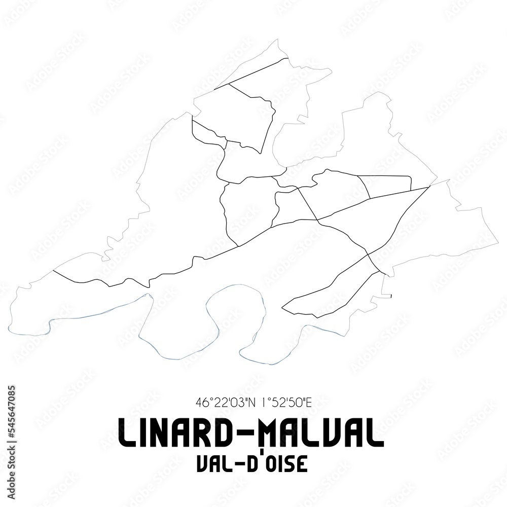 LINARD-MALVAL Val-d'Oise. Minimalistic street map with black and white lines.