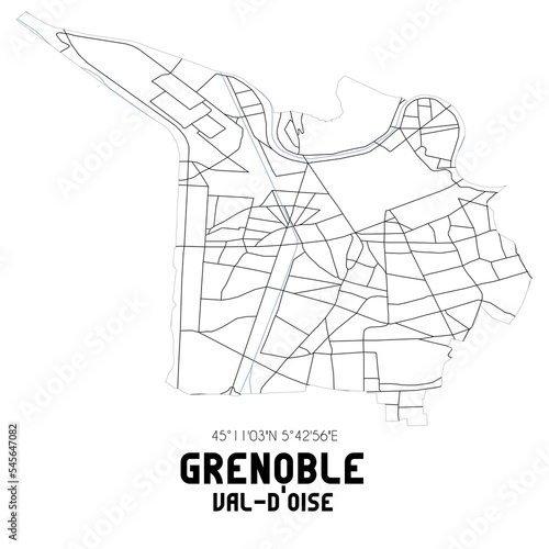 GRENOBLE Val-d Oise. Minimalistic street map with black and white lines.