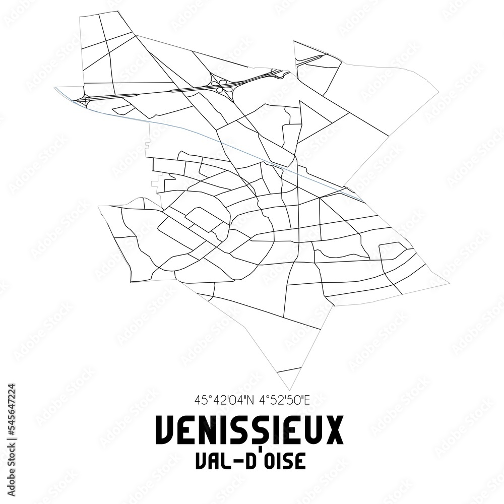 VENISSIEUX Val-d'Oise. Minimalistic street map with black and white lines. VENISSIEUX Val-d'Oise. Minimalistic street map with black and white lines.