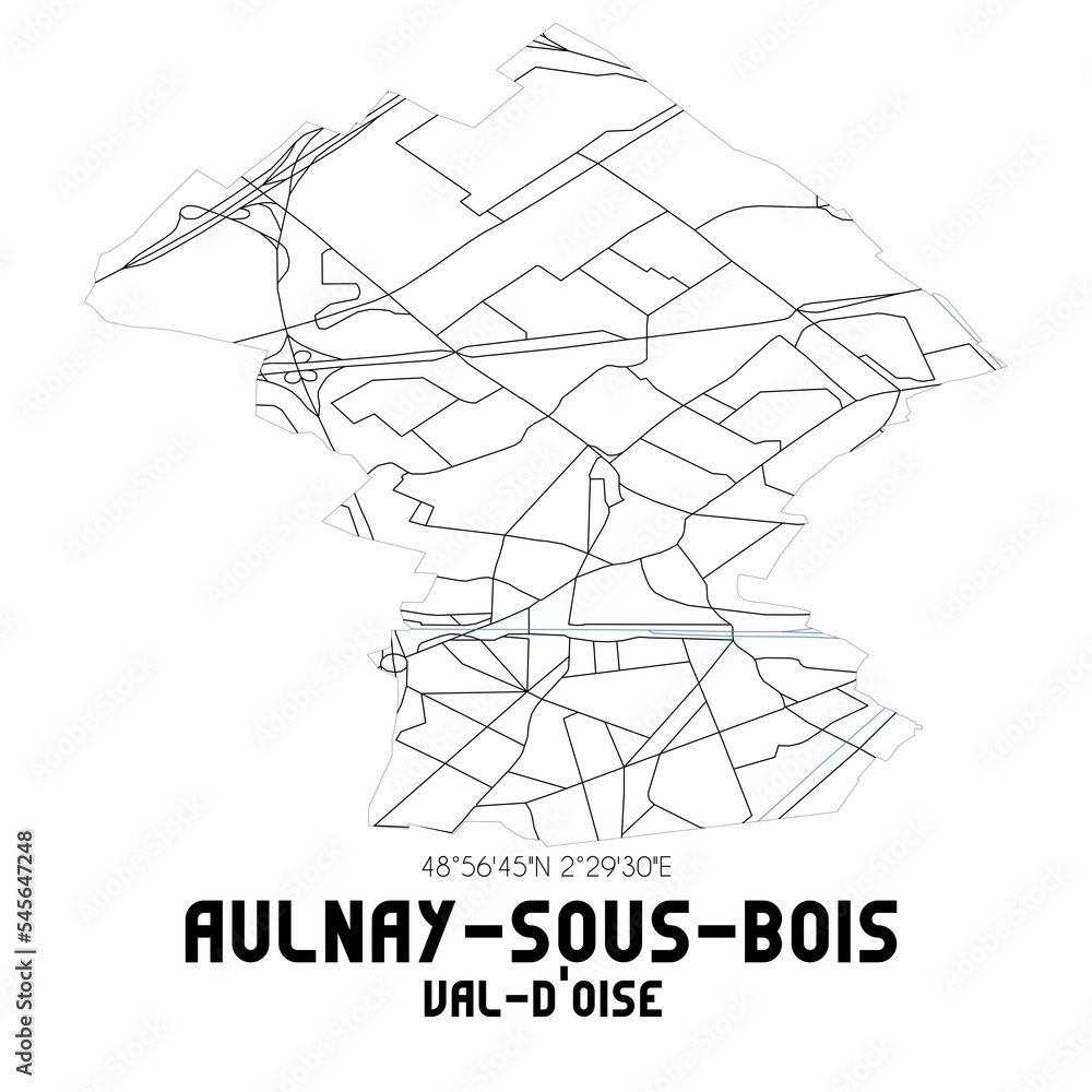 AULNAY-SOUS-BOIS Val-d'Oise. Minimalistic street map with black and white lines.
