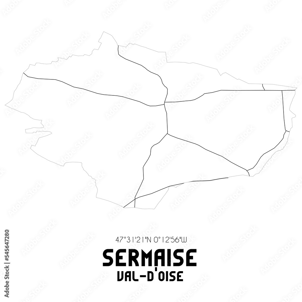 SERMAISE Val-d'Oise. Minimalistic street map with black and white lines. SERMAISE Val-d'Oise. Minimalistic street map with black and white lines.