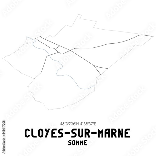 CLOYES-SUR-MARNE Somme. Minimalistic street map with black and white lines.