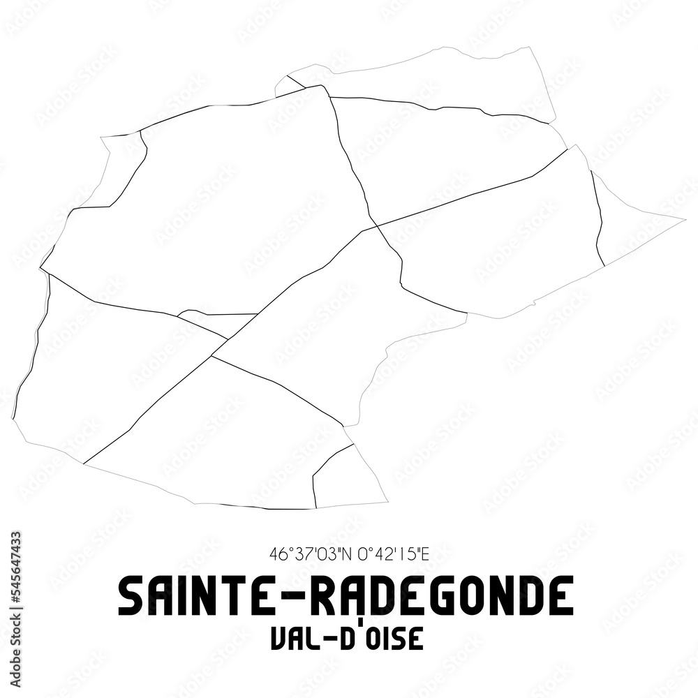 SAINTE-RADEGONDE Val-d'Oise. Minimalistic street map with black and white lines. SAINTE-RADEGONDE Val-d'Oise. Minimalistic street map with black and white lines.