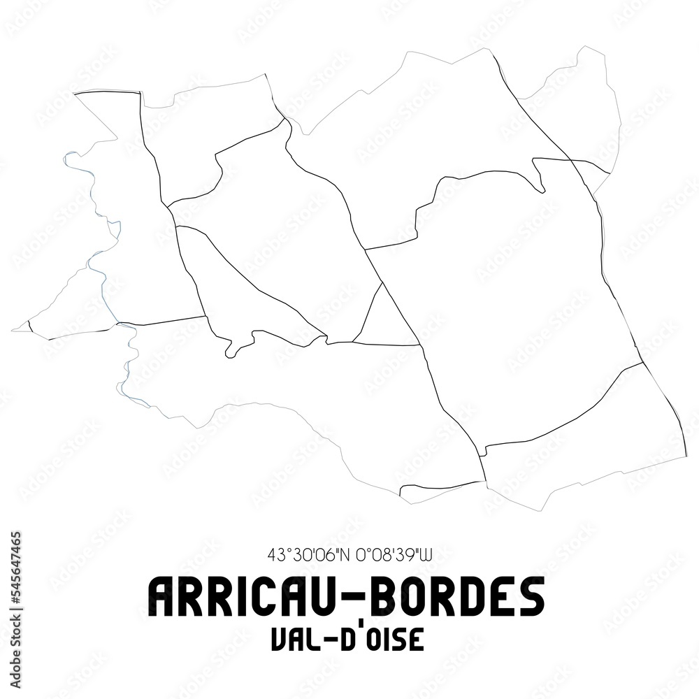 ARRICAU-BORDES Val-d'Oise. Minimalistic street map with black and white lines. ARRICAU-BORDES Val-d'Oise. Minimalistic street map with black and white lines.