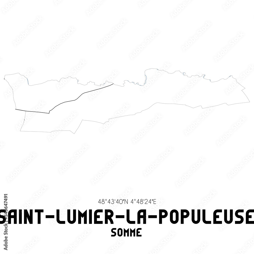 SAINT-LUMIER-LA-POPULEUSE Somme. Minimalistic street map with black and white lines.