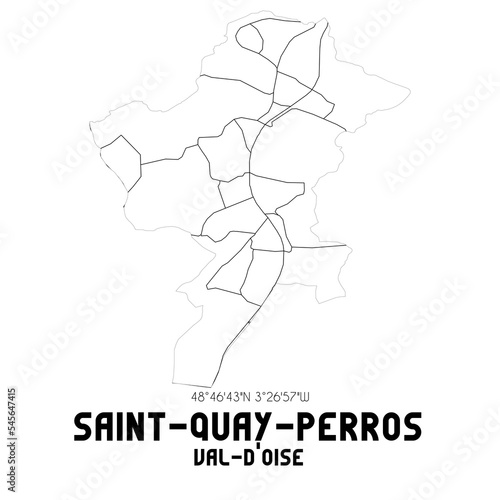 SAINT-QUAY-PERROS Val-d Oise. Minimalistic street map with black and white lines.
