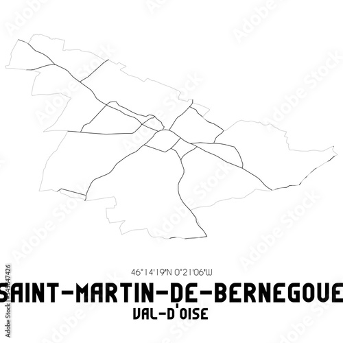 SAINT-MARTIN-DE-BERNEGOUE Val-d Oise. Minimalistic street map with black and white lines.