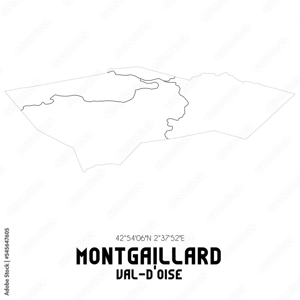 MONTGAILLARD Val-d'Oise. Minimalistic street map with black and white lines.
