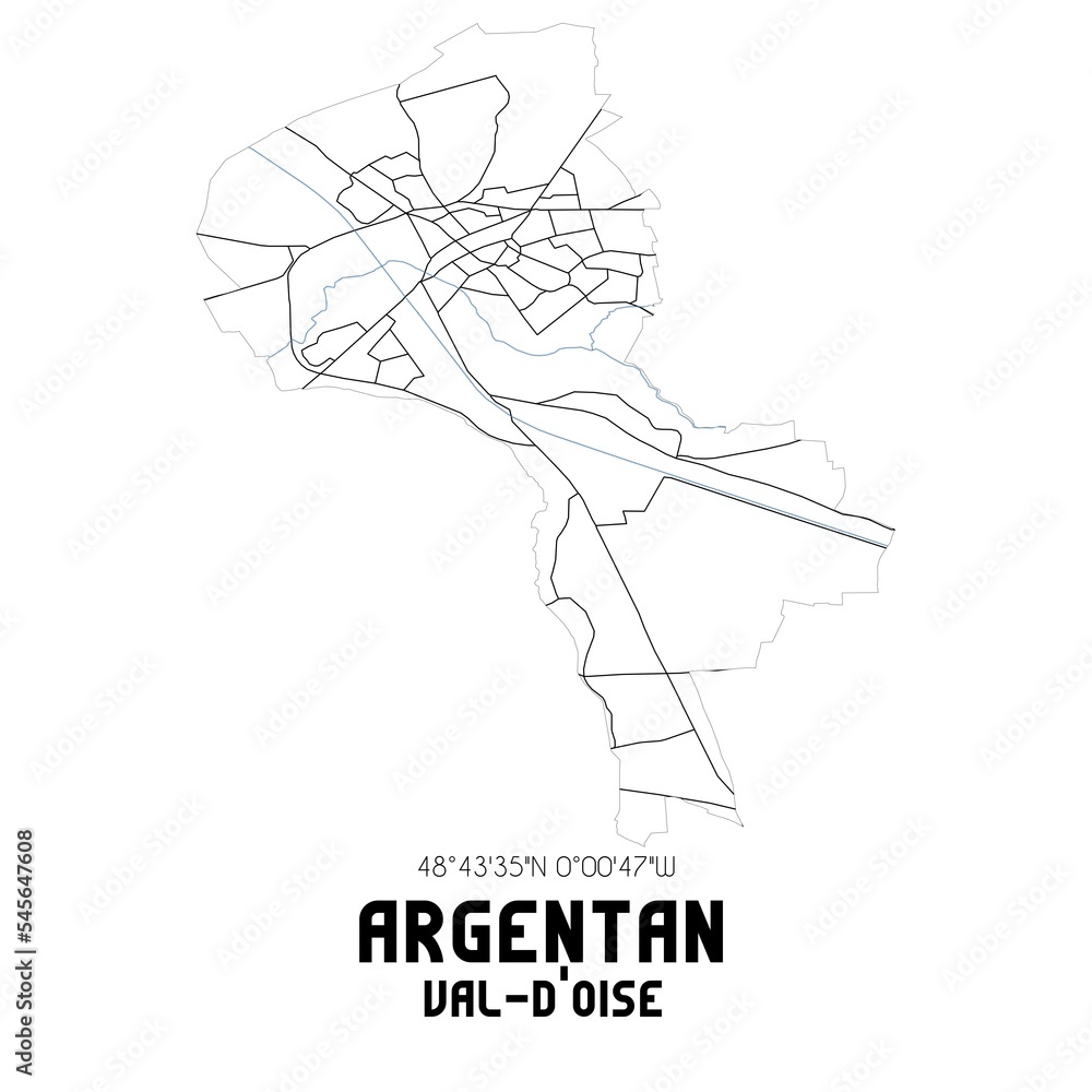 ARGENTAN Val-d'Oise. Minimalistic street map with black and white lines. ARGENTAN Val-d'Oise. Minimalistic street map with black and white lines.