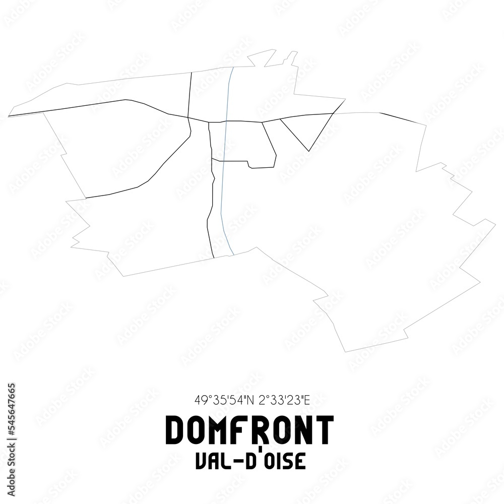 DOMFRONT Val-d'Oise. Minimalistic street map with black and white lines.