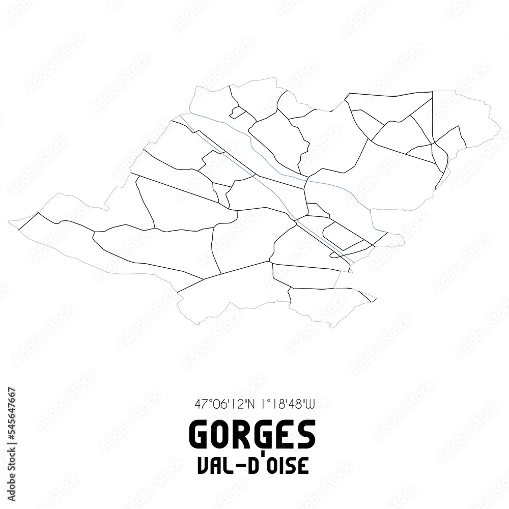 GORGES Val-d'Oise. Minimalistic street map with black and white lines. GORGES Val-d'Oise. Minimalistic street map with black and white lines.