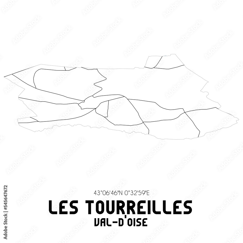 LES TOURREILLES Val-d'Oise. Minimalistic street map with black and white lines. LES TOURREILLES Val-d'Oise. Minimalistic street map with black and white lines.